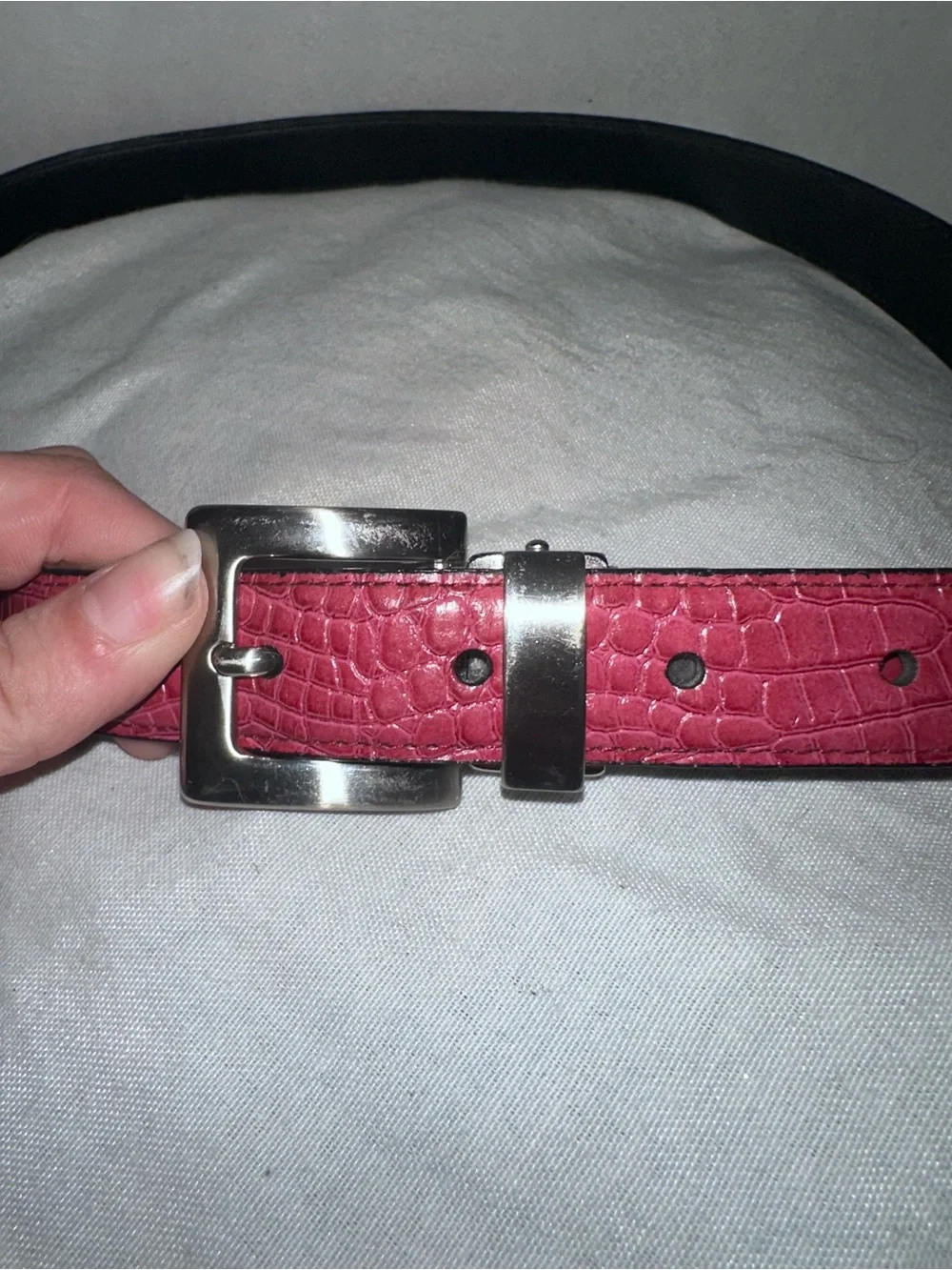 Magenta & Black Reversible Croc-Embossed Leather Belt - NWOT